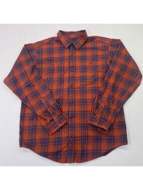 Patagonia Button Shirt Men M Orange Blue Long Sleeve Organic Cotton‎ Fall Autumn